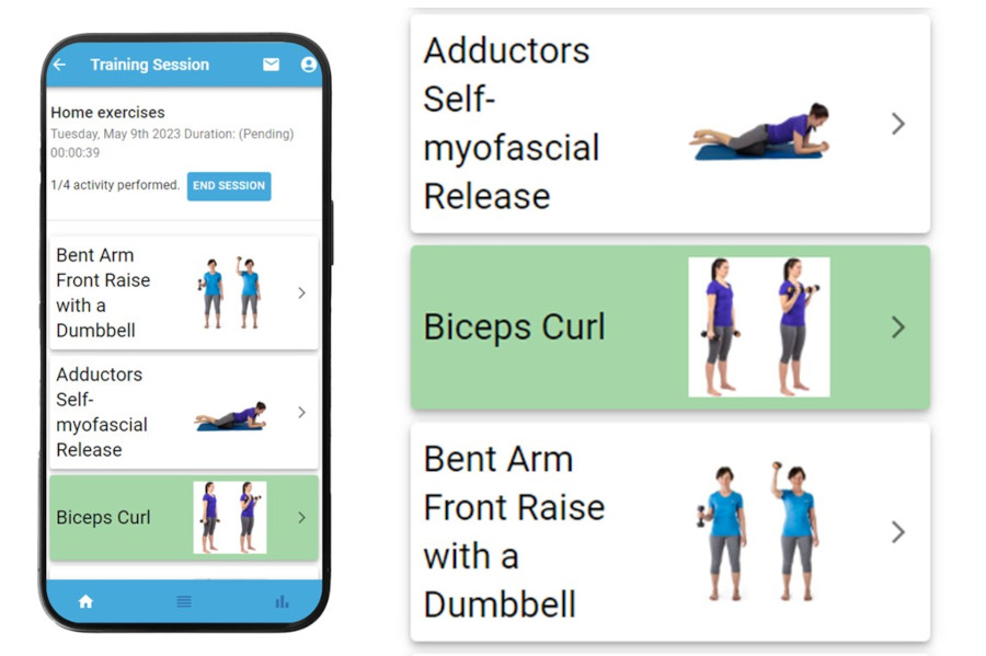 HUR Mobile App Liste zur Auswahl der Übungen für den Trainer oder Therapeuten