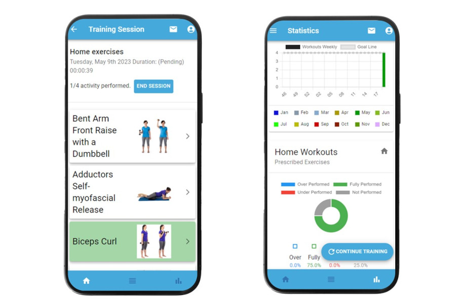 HUR Mobile App Auswahl der Übungen und Statistik